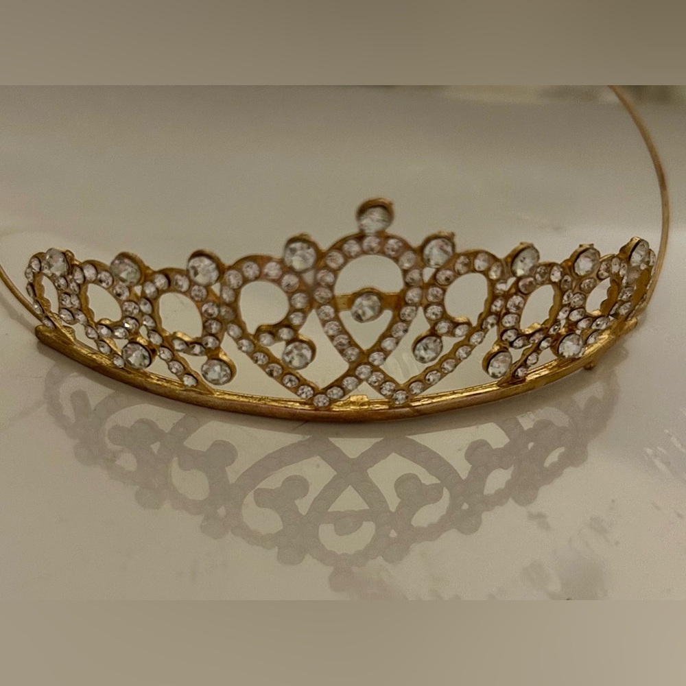 Delicate Triple Heart Rhinestone Tiara  Crown with Gold Base
